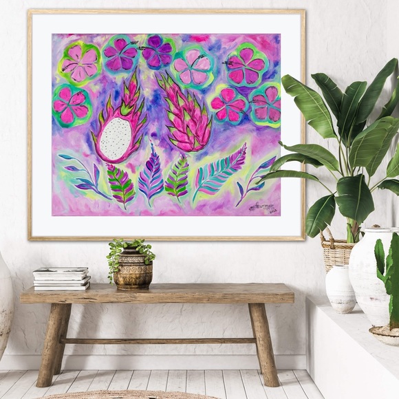 Dragonfruit Hibiscus Fine Art Print Oil Painting beach tropical island decor - Picture 5 of 9